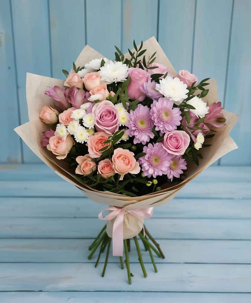 Букет цветов из: Хризантемы, Розы и Альстромерии в Дюртюли