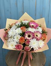 Букет цветов из:  Розы, Герберы и Хризантемы в Дюртюли