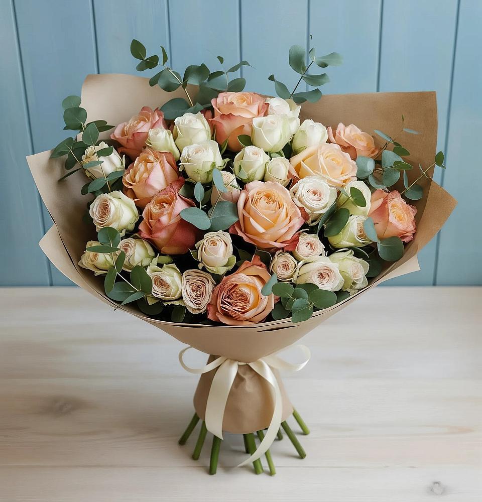 Букет цветов из: Альстромерии и Розы в Дюртюли