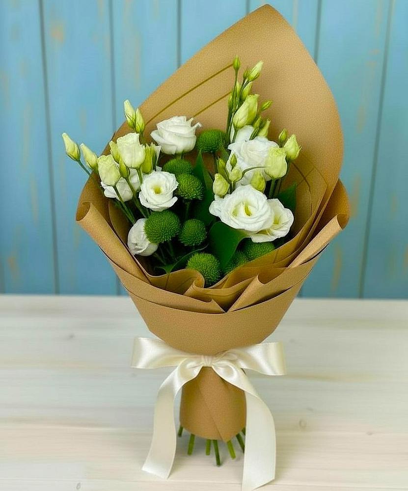 Букет цветов из: Хризантемы и Лизиантусы в Дюртюли