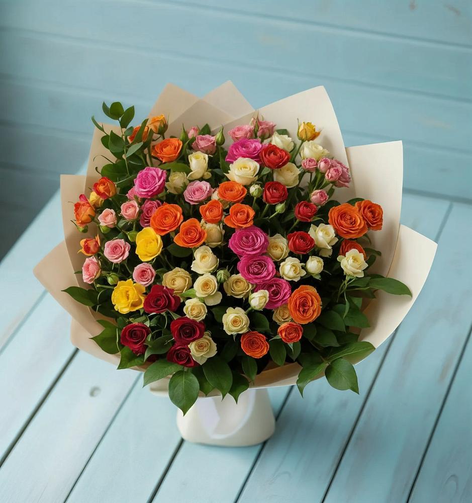 Букет Микс из разноцветных кустовых роз в Дюртюли