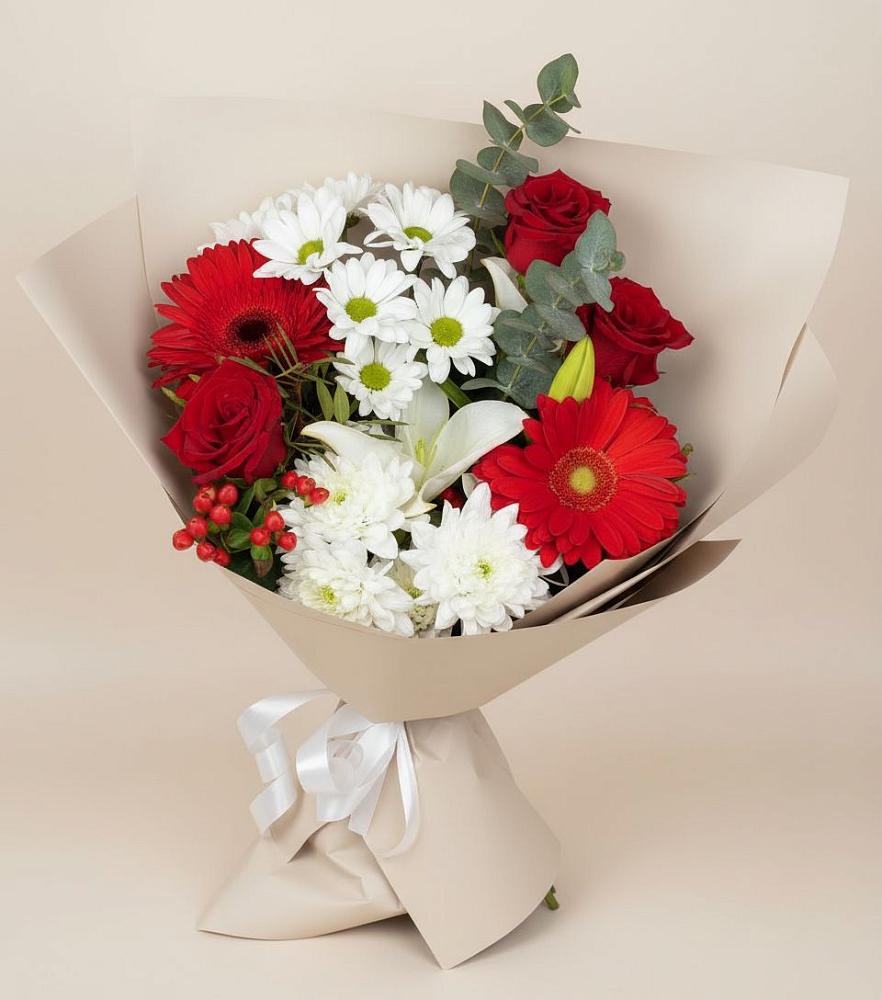 Букет цветов из: Розы, Хризантемы, Герберы и Лилии в Дюртюли