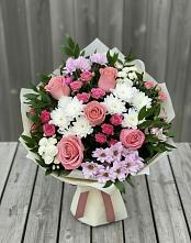 Букет цветов из:  Альстромерии, Гвоздики, Розы и Хризантемы в Дюртюли