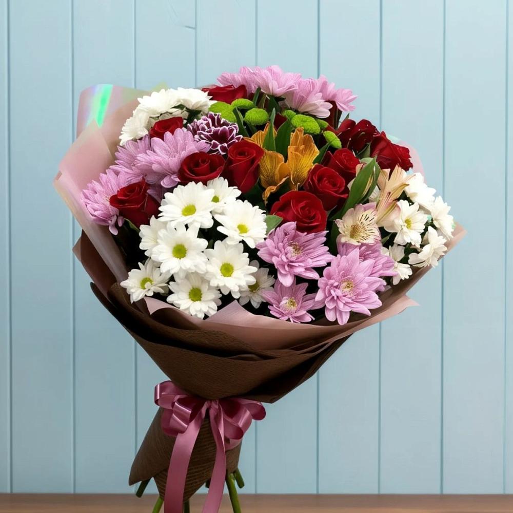 Букет цветов из: Розы, Хризантемы и Альстромерии в Дюртюли